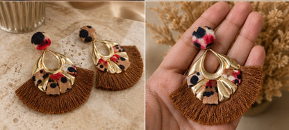 Boucles d'oreilles Franges Savane – Tissu Léopard & Doré