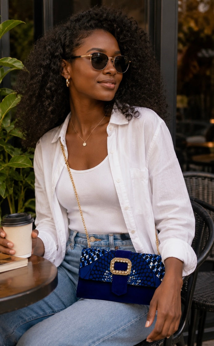 Pochette Velours Bleu Royal – Chaîne Dorée
