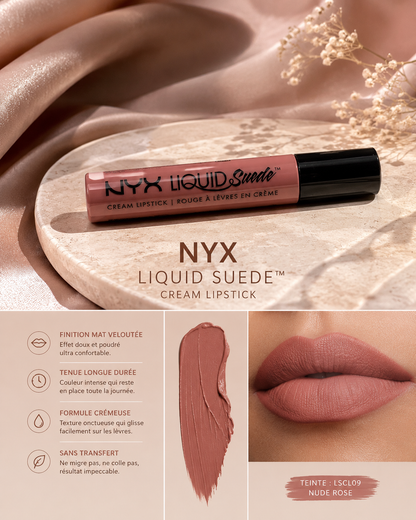 NYX Liquid Suede™ – Rouge à Lèvres en Crème | Teinte LSCL09 Nude Rose