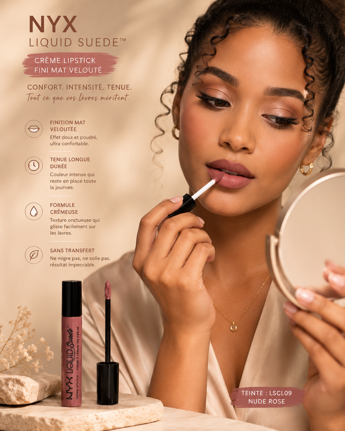 NYX Liquid Suede™ – Rouge à Lèvres en Crème | Teinte LSCL09 Nude Rose