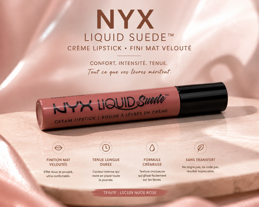 NYX Liquid Suede™ – Rouge à Lèvres en Crème | Teinte LSCL09 Nude Rose