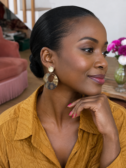 Boucles d'oreilles Lune Dorée – Tissu Floral Artisanal