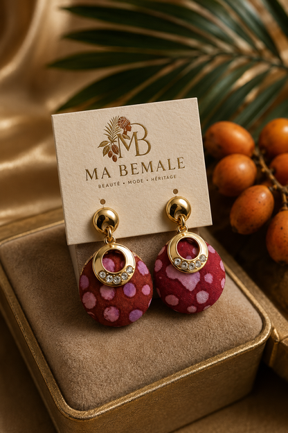Boucles d'oreilles Wax Bordeaux – Pois Roses & Strass