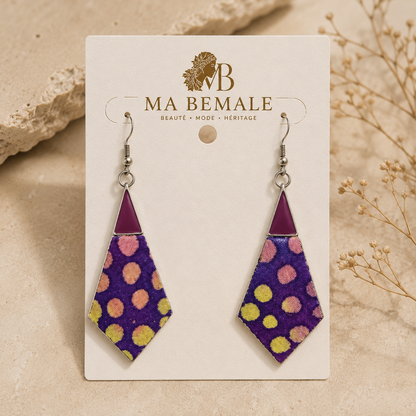 Boucles d'oreilles Wax Géométriques – Violet Pois
