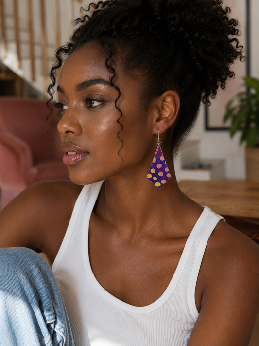 Boucles d'oreilles Wax Géométriques – Violet Pois