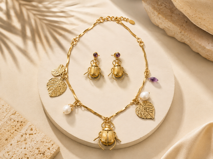 Parure Scarabée Sacré – Collier & Boucles d'oreilles