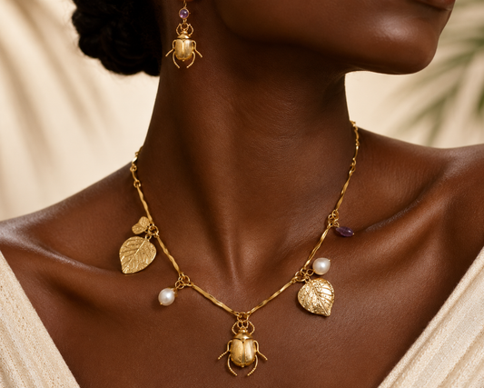 Parure Scarabée Sacré – Collier & Boucles d'oreilles