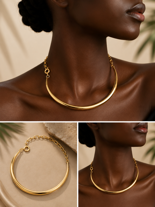 Collier Ras-de-Cou Torque Lisse Doré – Style Minimaliste Chic | Bijou Femme