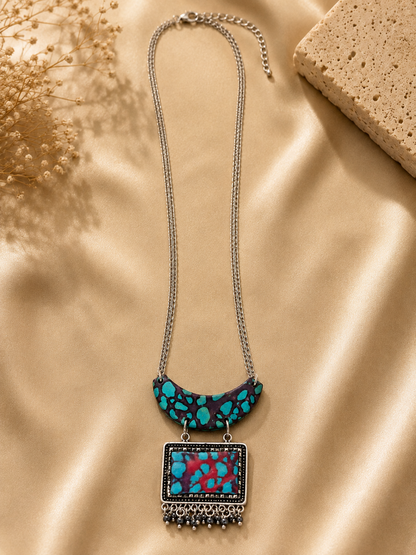 Collier Sautoir Bohème – Pendentif Ethnique Turquoise & Bordeaux | Longueur 45 cm