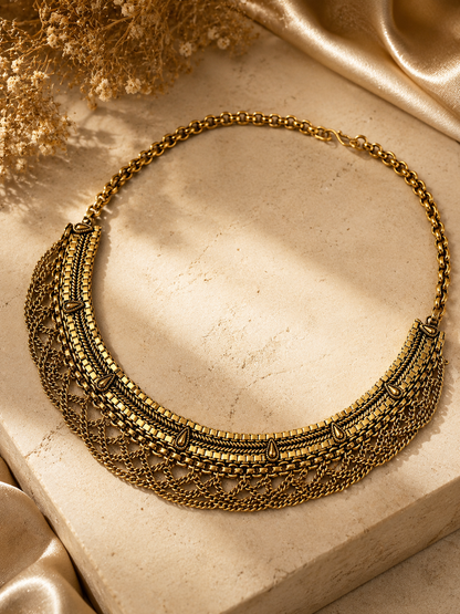 Collier Plastron Bohème – Style Antique Doré | Bijou Statement Femme