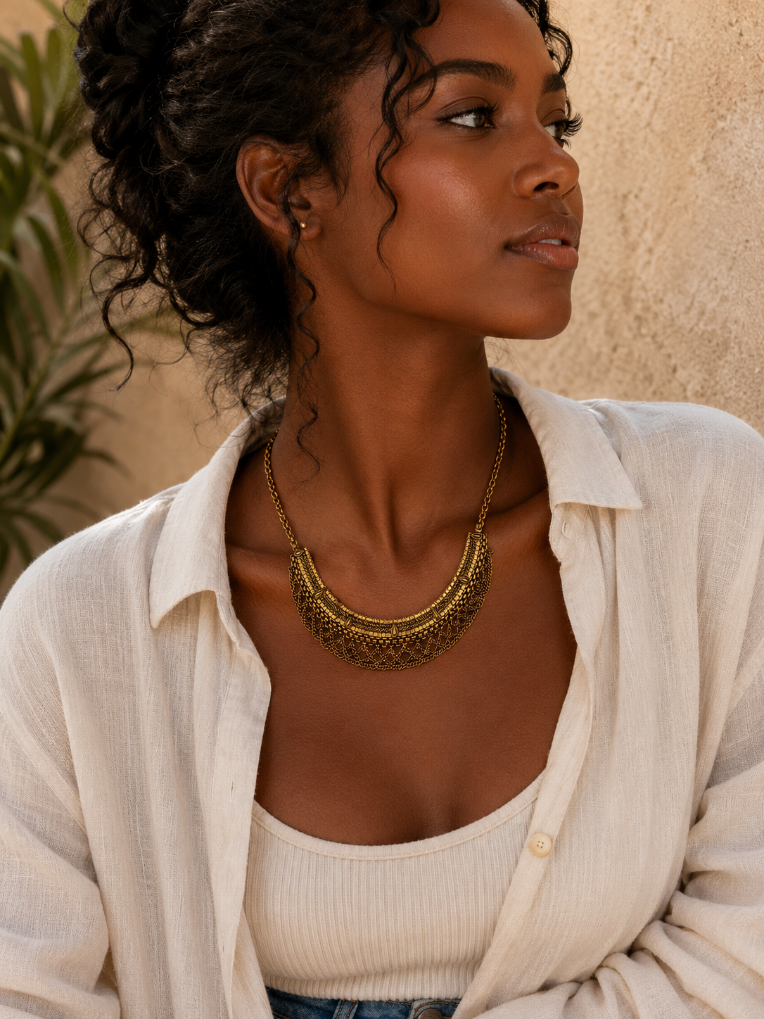 Collier Plastron Bohème – Style Antique Doré | Bijou Statement Femme