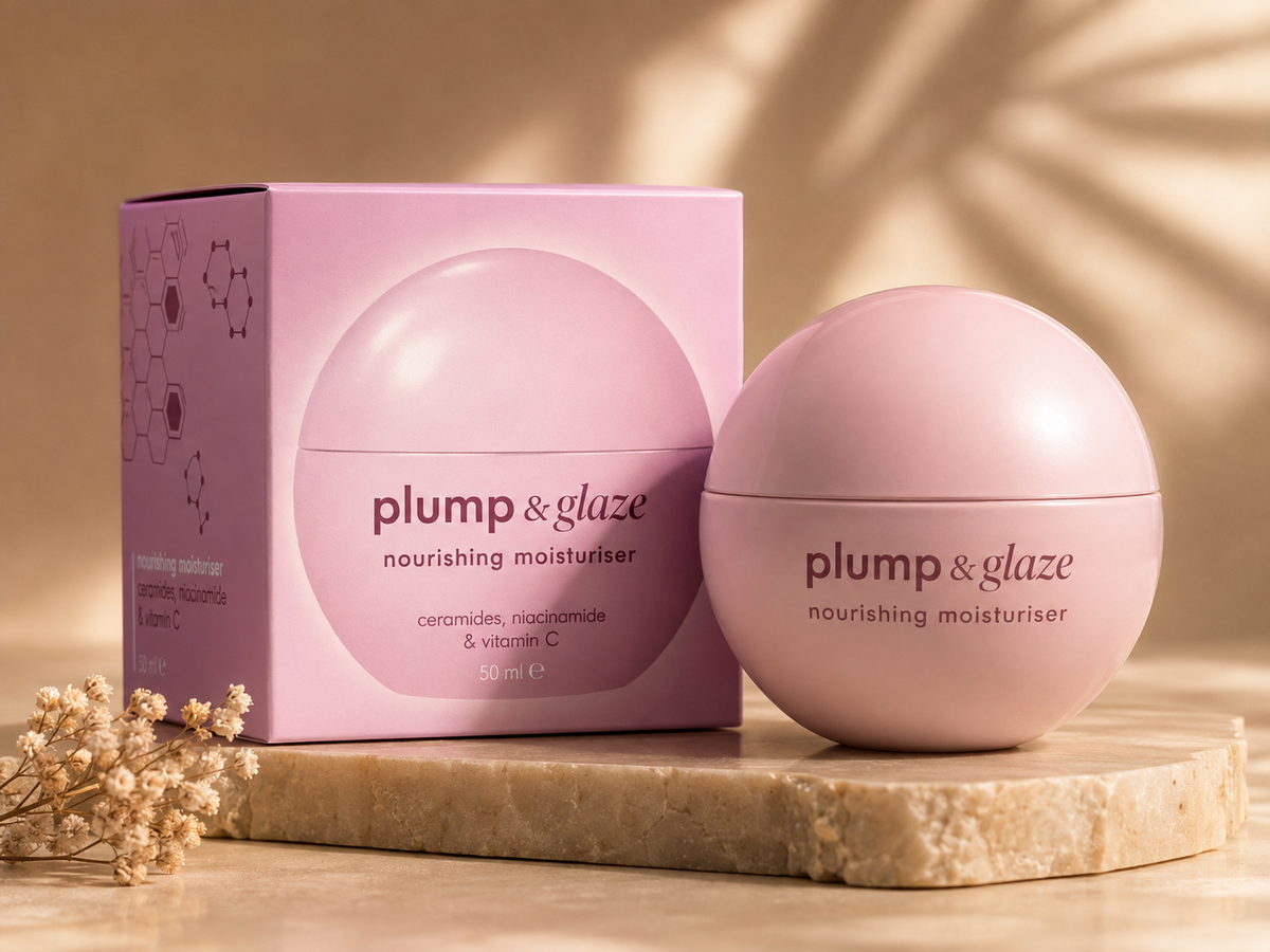 Plump & Glaze – Crème Hydratante Nourrissante | Céramides, Niacinamide & Vitamine C 50m