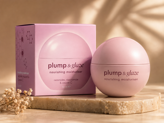 Plump & Glaze – Crème Hydratante Nourrissante | Céramides, Niacinamide & Vitamine C 50m