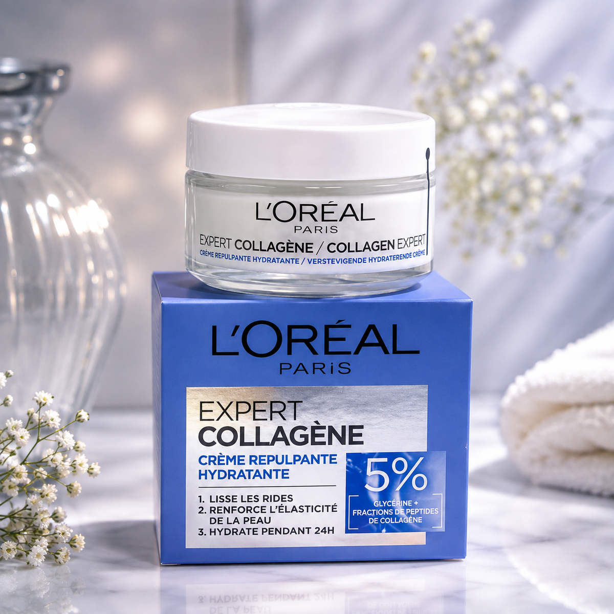 L'Oréal Paris Expert Collagène – Crème Repulpante Hydratante 24H | 5% Glycérine & Peptides 50ml