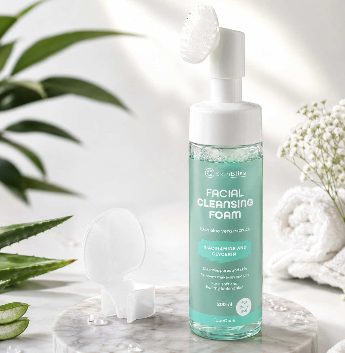SkinBliss – Mousse Nettoyante Visage à l'Aloe Vera | Niacinamide & Glycérine 200ml