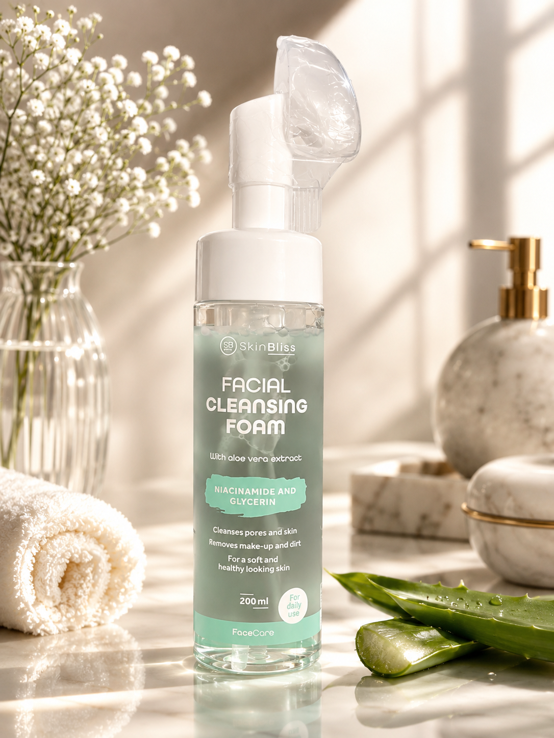 SkinBliss – Mousse Nettoyante Visage à l'Aloe Vera | Niacinamide & Glycérine 200ml