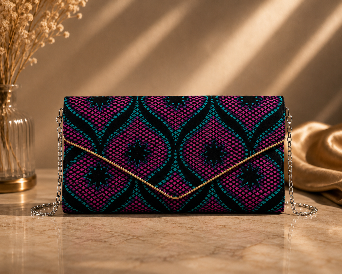 Pochette Wax Géométrique – Chaîne Dorée