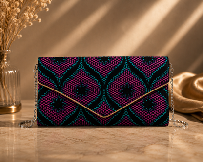 Pochette Wax Géométrique – Chaîne Dorée