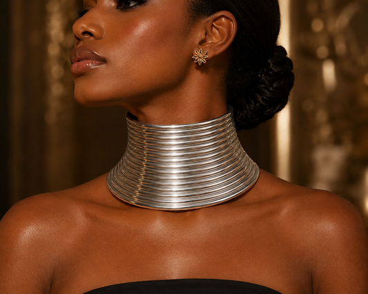 Col Plastron Africain Ndebele — Argenté Strié