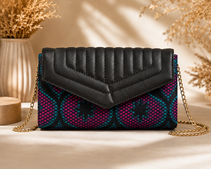 Sac Enveloppe Wax & Cuir Matelassé — Noir & Multicolore