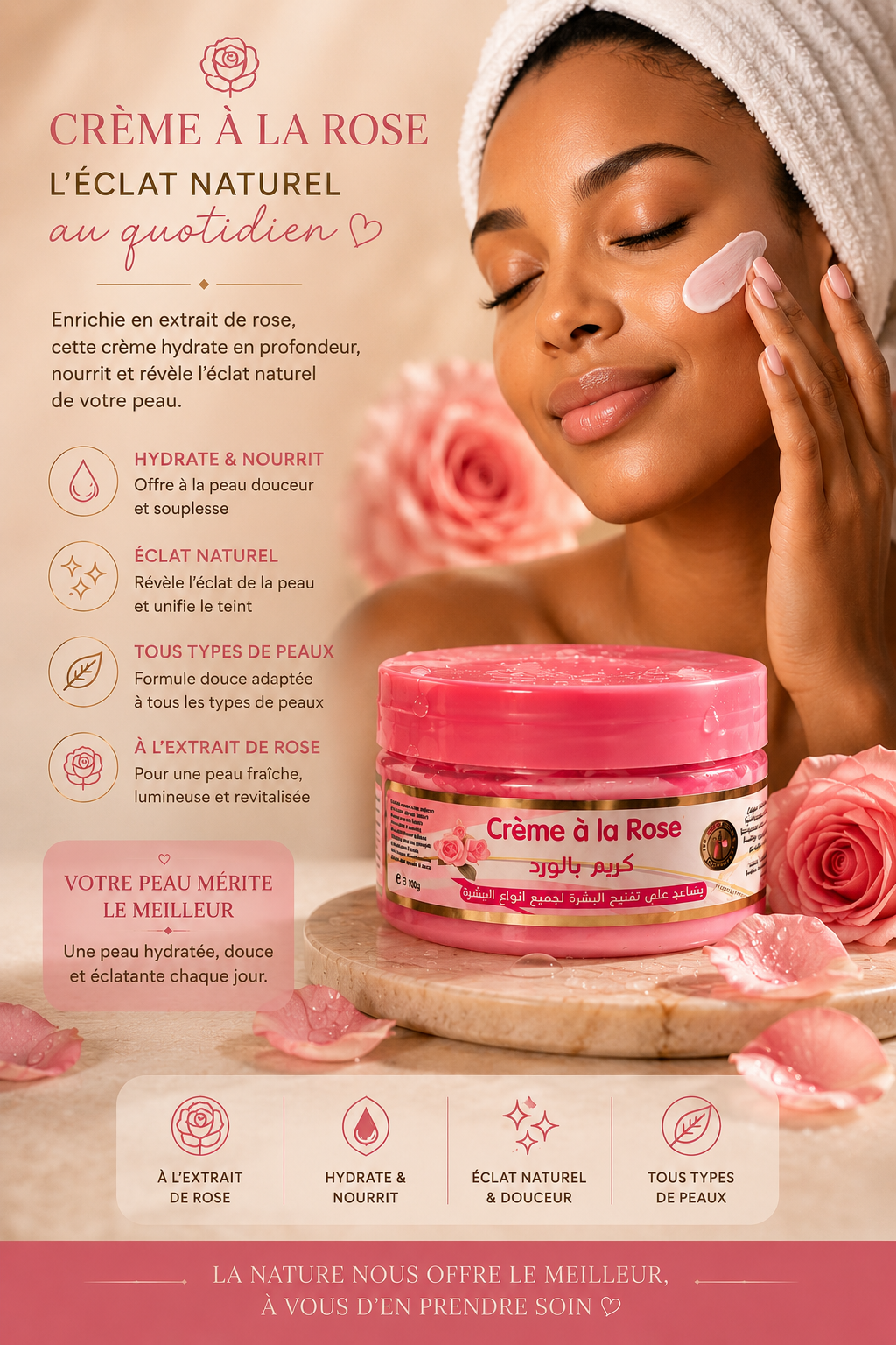 Crème à la Rose – Soin Hydratant & Éclat Naturel