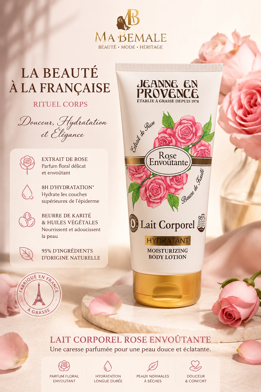 Lait Corporel Hydratant Rose Envoûtante – Jeanne en Provence